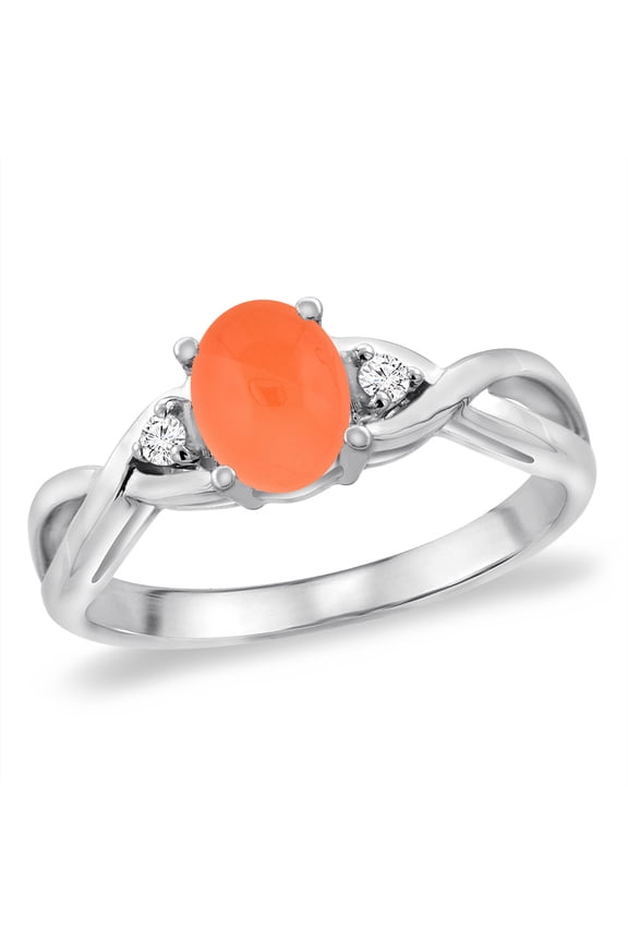 14K White Gold Diamond Natural Orange Moonstone Infinity Engagement Ring Oval 7x5 mm, size 9