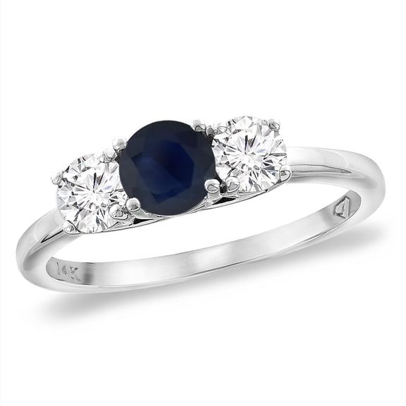 14K White Gold Diamond Natural Quality Blue Sapphire Engagement Ring Round 5mm, size 10