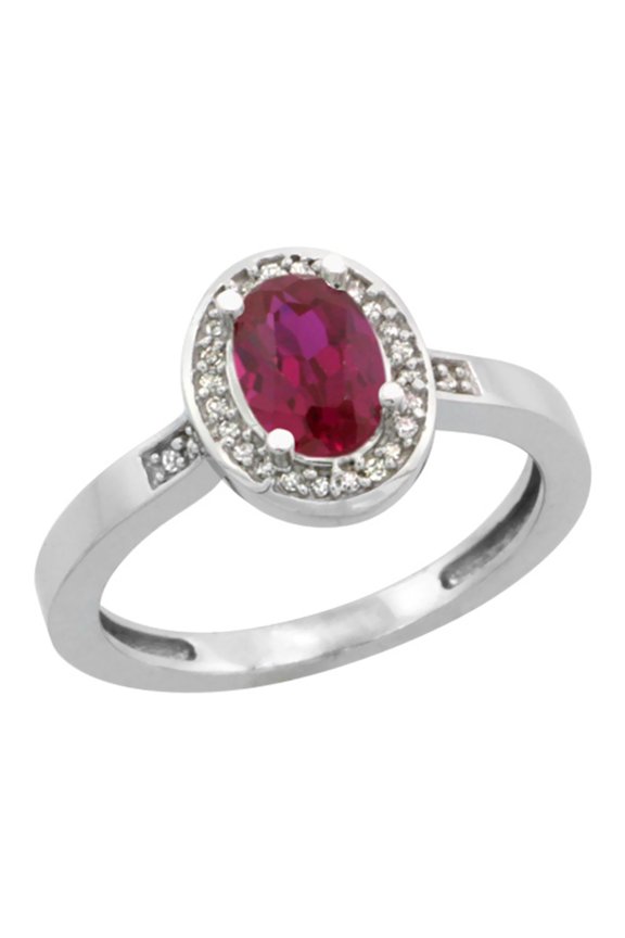 14K White Gold Diamond Natural Quality Ruby Engagement Ring Oval 7x5mm, size 7.5