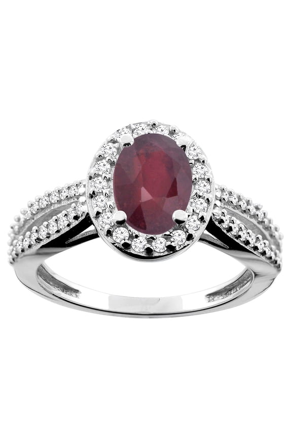 14K White Gold Diamond Natural Quality Ruby Engagement Ring Oval 8x6mm, size 7.5