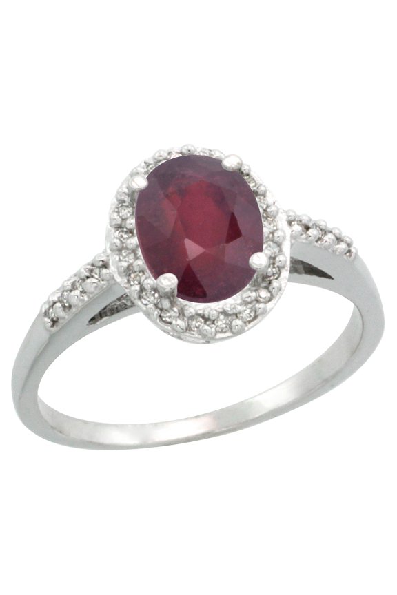 14K White Gold Diamond Natural Quality Ruby Engagement Ring Oval 8x6mm, size 9.5