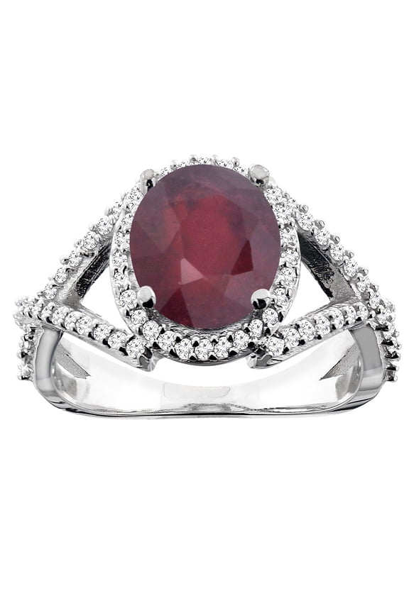 14K White Gold Diamond Natural Quality Ruby Engagement Ring Oval 9x7mm, size 7.5