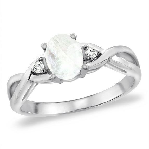 14K White Gold Diamond Natural Rainbow Moonstone Infinity Engagement Ring Oval 7x5 mm, size 6.5