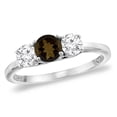 thumbnail image 1 of 14K White Gold Diamond Natural Smoky Topaz Engagement Ring 5mm Round, size 7.5, 1 of 1