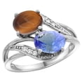 thumbnail image 1 of 14K White Gold Diamond Natural Tiger Eye & Tanzanite 2-stone Ring Oval 8x6mm, size 10, 1 of 4