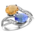 thumbnail image 1 of 14K White Gold Diamond Natural Whisky Quartz & Tanzanite 2-stone Ring Oval 8x6mm, size 7.5, 1 of 4