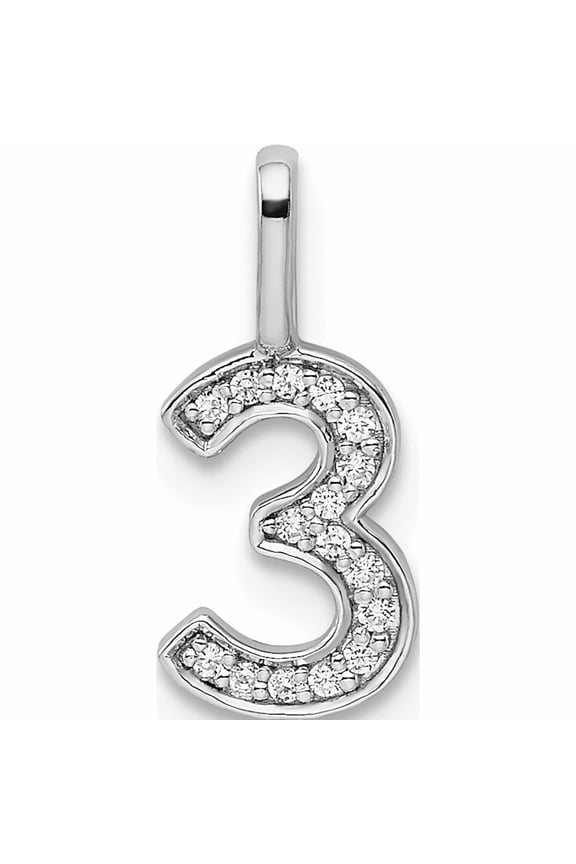 14K White Gold Diamond Number 3 Pendant (15.28 X 5.86) Made In India -Jewelry By Sweet Pea
