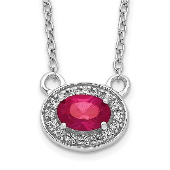 14K White Gold Diamond & Oval Ruby 18 in. Necklace