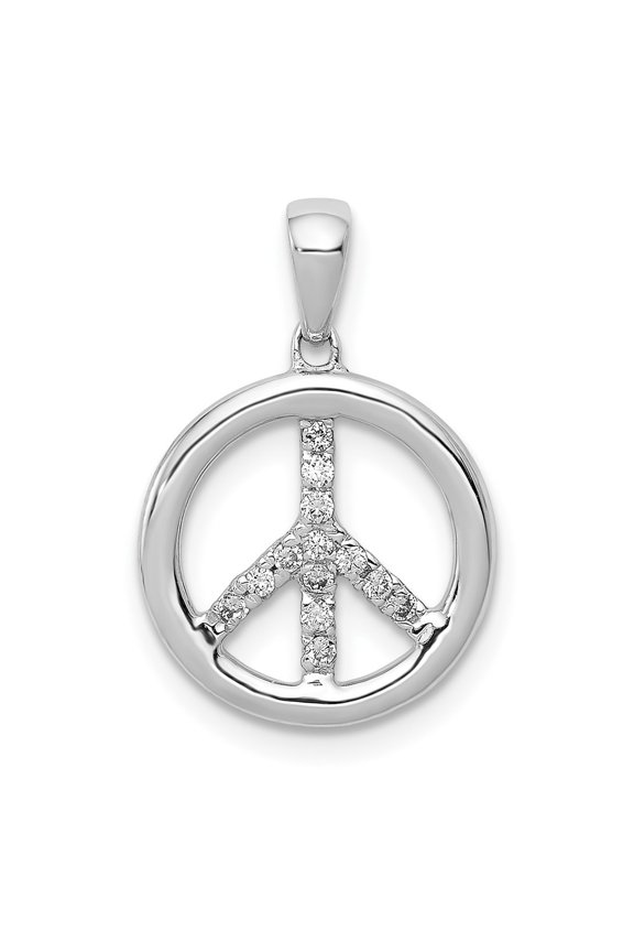 14k White Gold Diamond Peace Sign Round Pendant