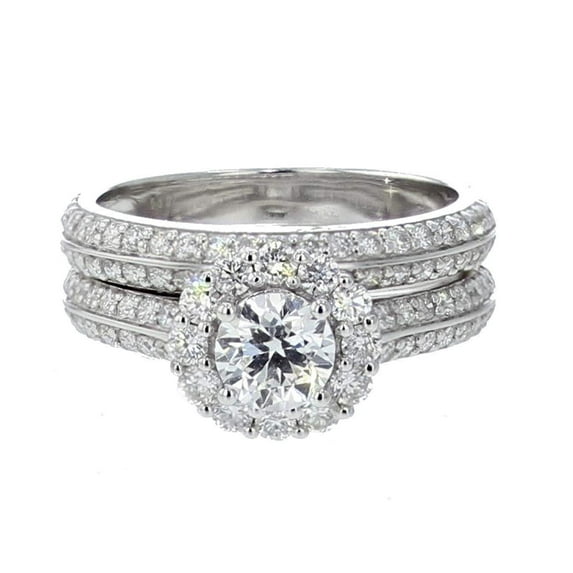 14K White Gold Diamond Ring Set for Her 1.85ctw Diamonds 3/4ct Center Round Solitaire