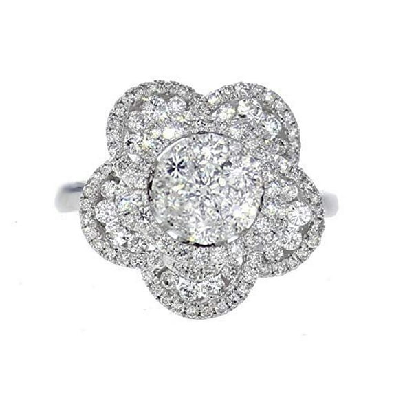 14K White Gold Diamond Ring Womens Flower Flora Design Coktail Statement Ring 1.25ctw