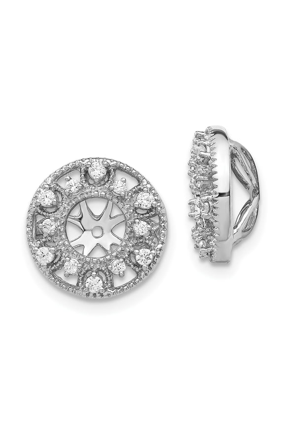 14K White Gold Diamond Round Earring Jackets 5.00 mm Opening for Stud Earrings (0.24Cttw)