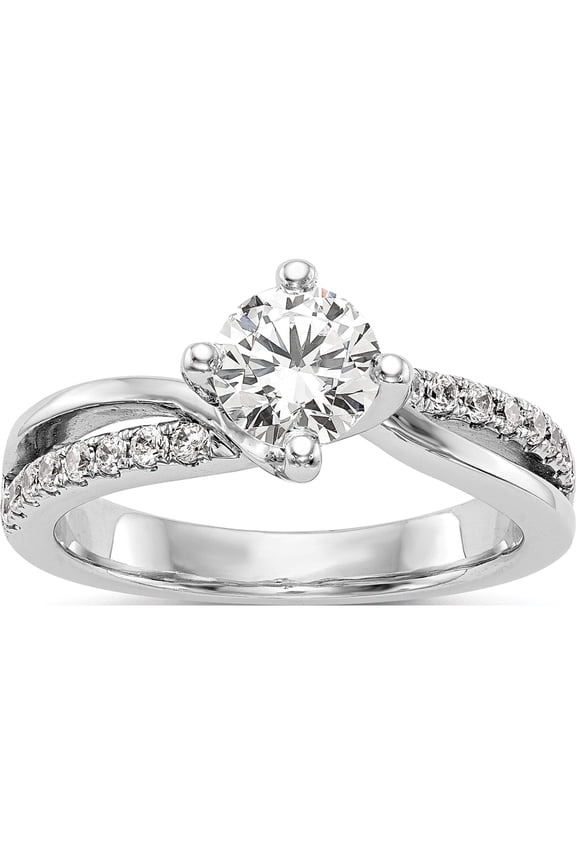 14K White Gold Diamond Round Semi-Mount By-Pass Engagement Ring (Size 7) Made In India rm2433e-075-waa