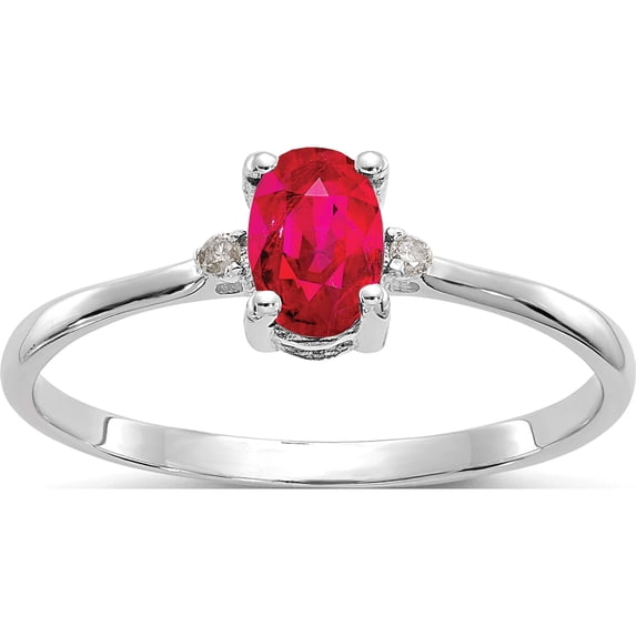 14K White Gold Diamond & Ruby Birthstone Ring (Size 6) Made In India xbr220