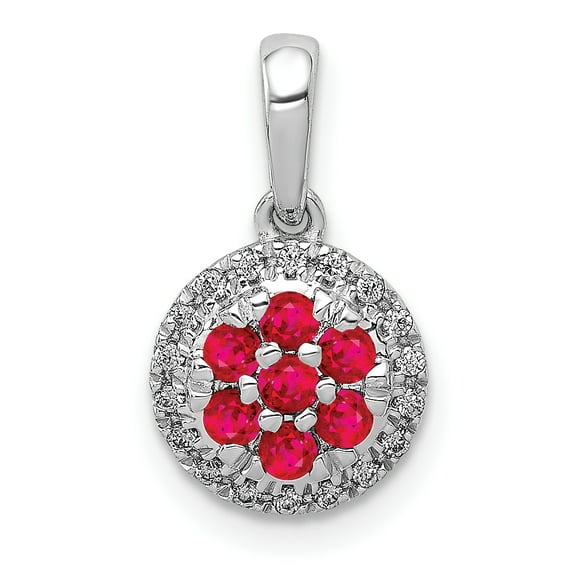 14K White Gold Diamond & Ruby Circle Pendant
