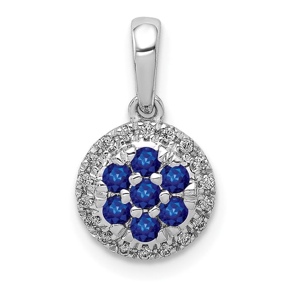 Finest Gold 14K White Gold Diamond & Sapphire Cluster Halo Pendant