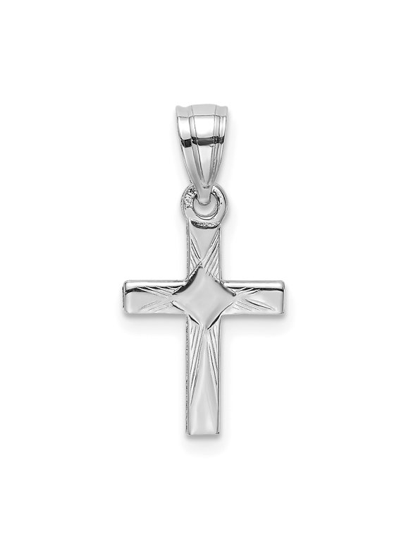 14K White Gold Diamond Shape Center Mini Cross Charm K8373W