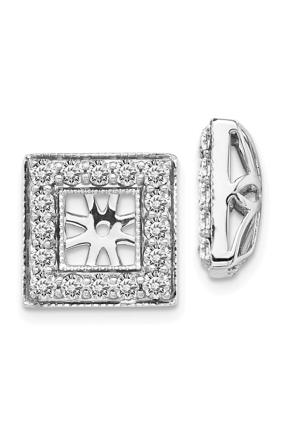 14K White Gold Diamond Square Earring Jackets 4.75 mm Opening for Stud Earrings (0.88Cttw)