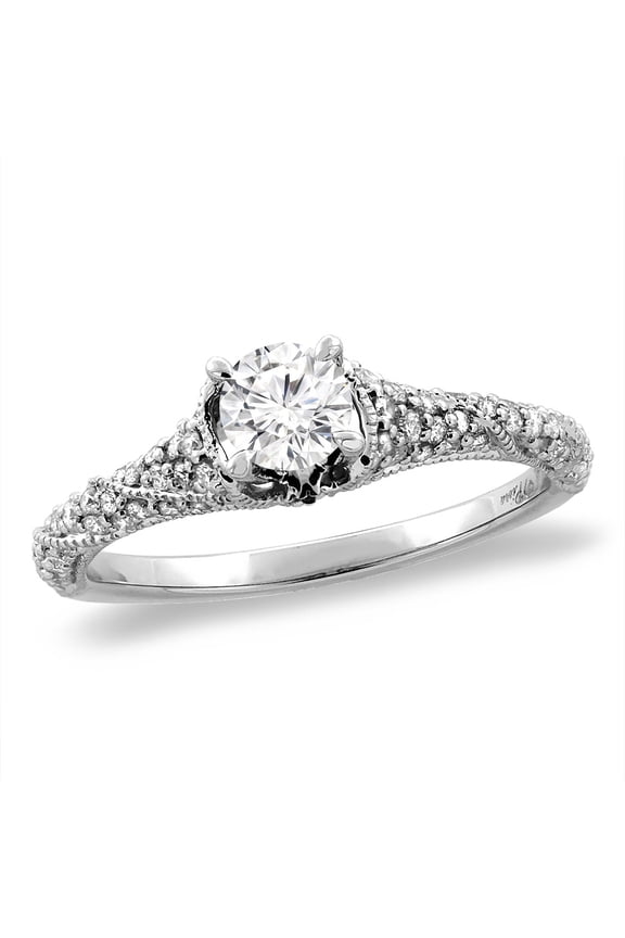 14K White Gold Diamond and Cubic Zirconia Center Engagement Ring Round 4 mm, size 5