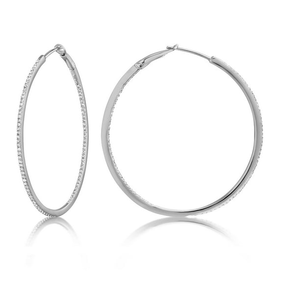 14K White Gold Diamonds Round Hoop Earrings, 39mm