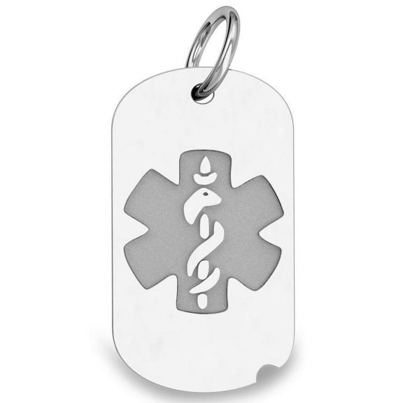 14K White Gold Dog Tag Medical Pendant - 1 Inch x 1-3/4 Inch