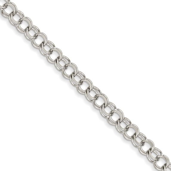 14K White Gold Double Link Charm Bracelet