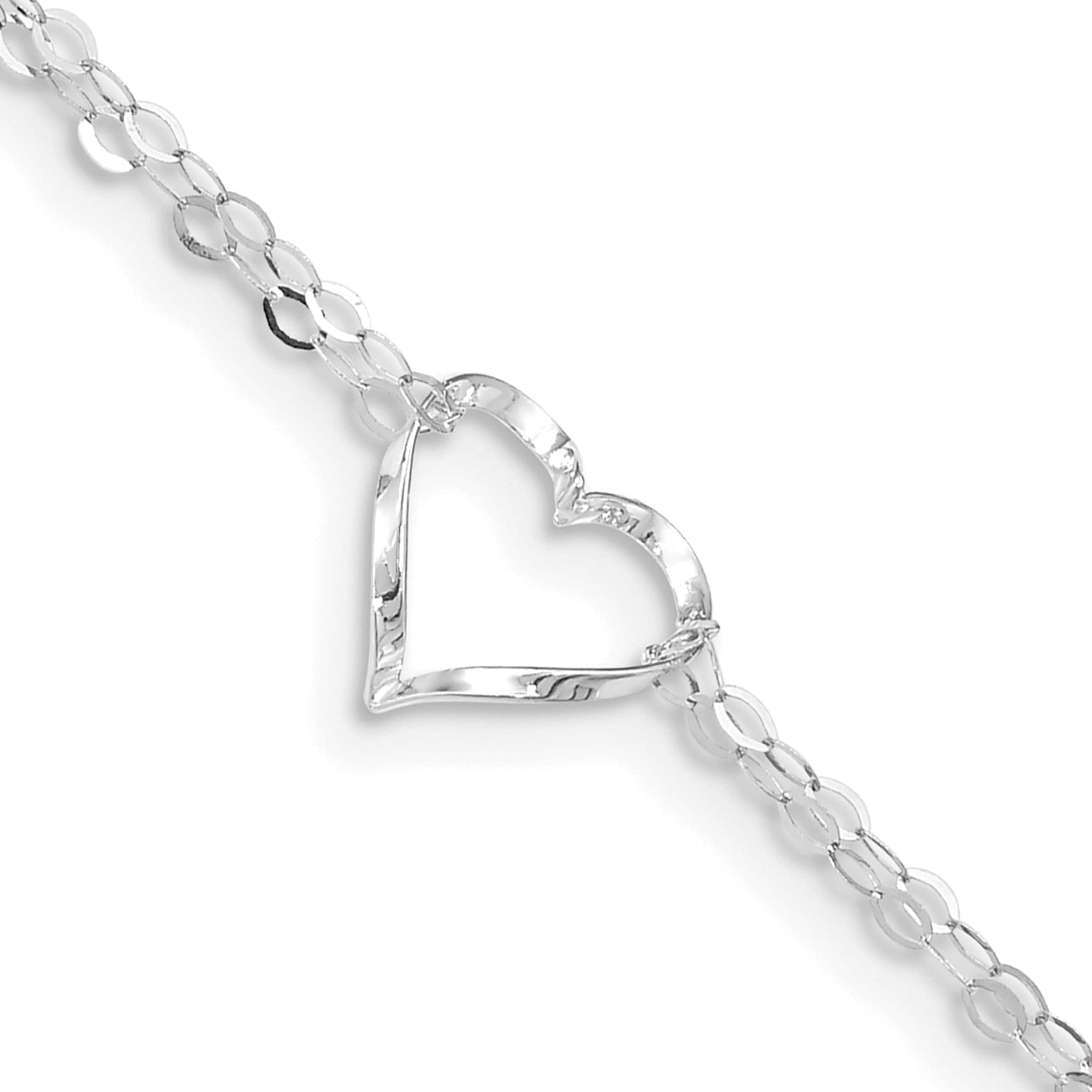 14K White Gold Double Strand Heart 9In Plus 1In Ext. Anklet Made In Indonesia ank174-9