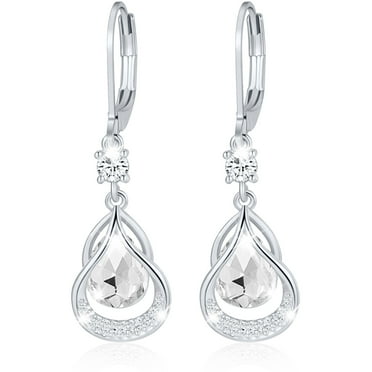 14K White Gold Plated Drop Earrings for Women Mom Wife,Teardrop Earrings,S925 Sterling Silver April Birthstone Earrings with CZ Crystal,Dangle Earring Birthday Mother's Day Jewelry Gifts for Her