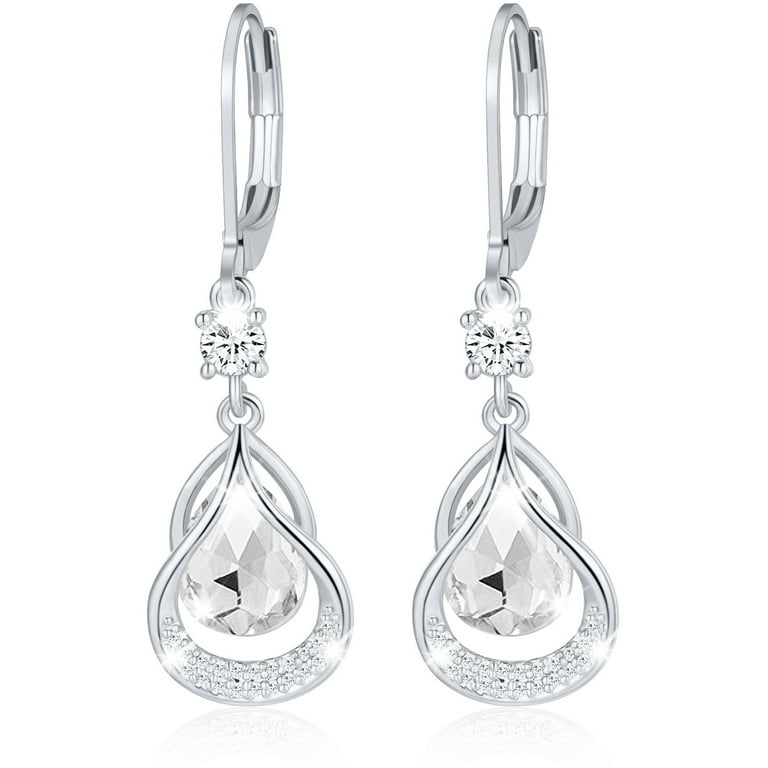 APSVO 18K White Gold Plated Teardrop Earrings, Sterling Silver