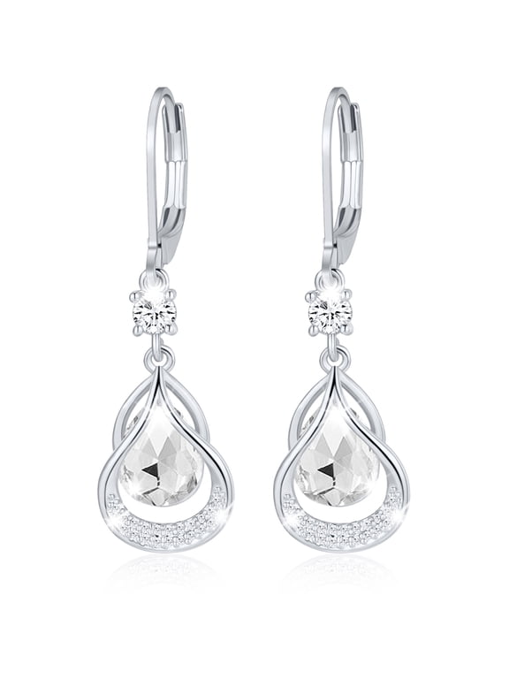 18K White Gold Plated Drop Earrings for Women with S925 Sterling Silver Post April Birthstone Dangle Earrings with CZ Birthday Christmas Jewelry Gifts Teen Girls Stocking Stuffers Kids