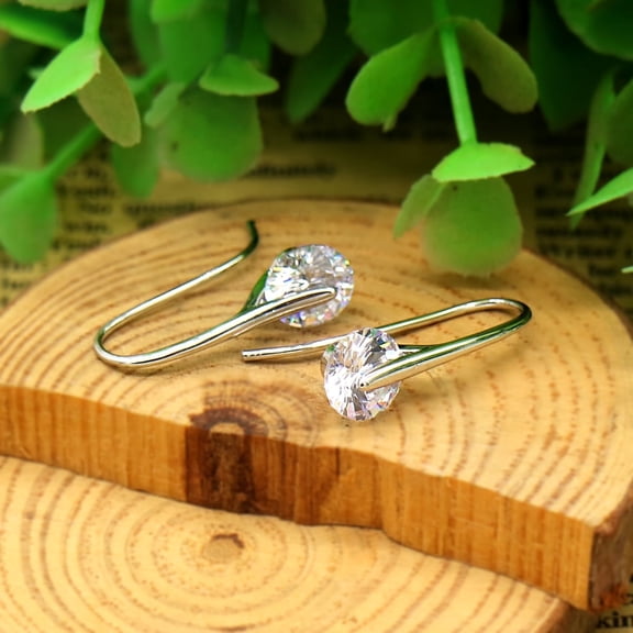 14K White Gold Drop Earrings with Floating Crystals Gold Plated