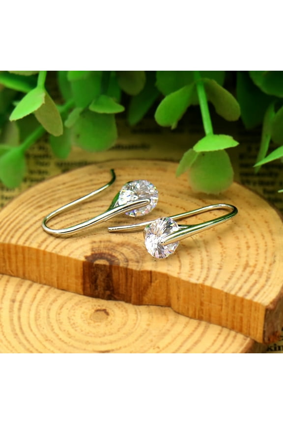 14K White Gold Drop Earrings with Floating Crystals Gold Plated