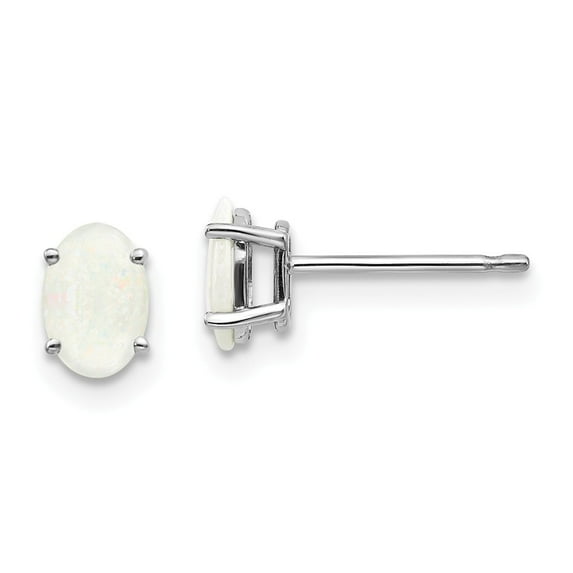 14K White Gold Earring Birthstone (10) October Women'S Opal Oval Phenomena 6 mm 4