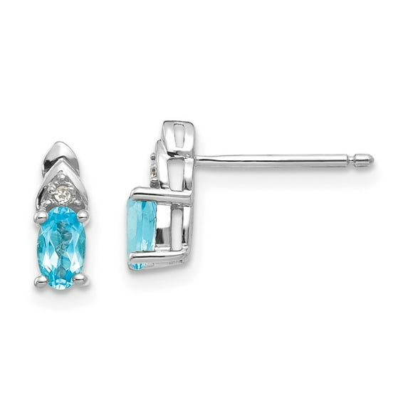 14K White Gold Earring Birthstone (12) December Women'S Swiss Blue Topaz Oval Diamond Round 9 mm 4