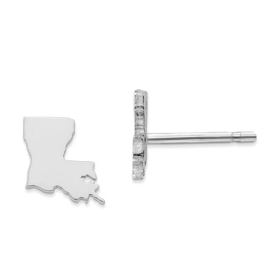 14K White Gold Earring Button Louisiana Women'S La Small State
