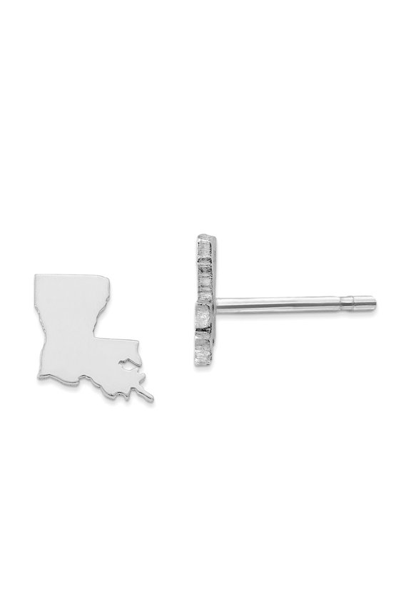 14K White Gold Earring Button Louisiana Women'S La Small State