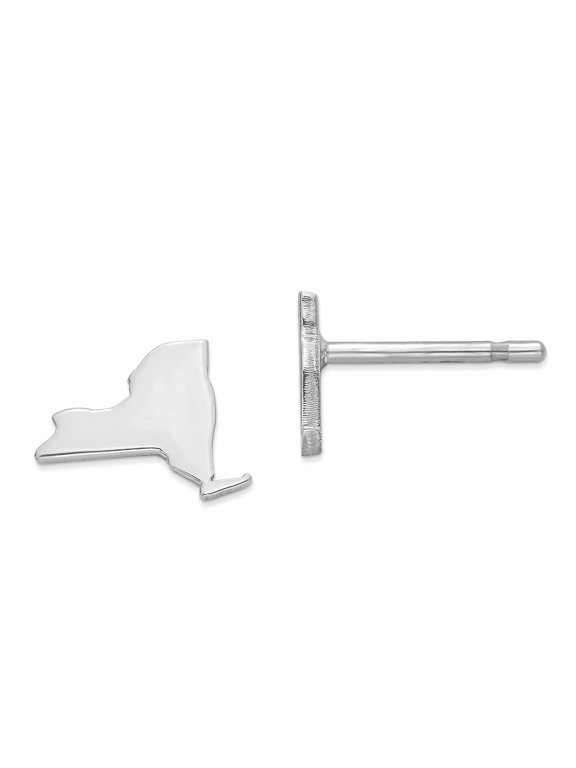 14K White Gold Earring Button New York Women'S Ny Small State