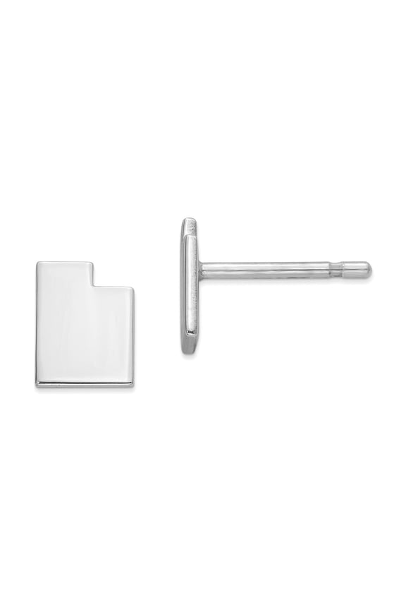 14K White Gold Earring Button Utah Women'S Ut Small State