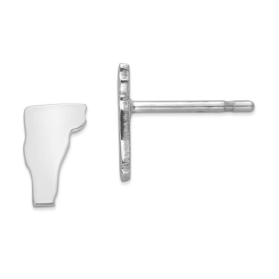14K White Gold Earring Button Vermont Women'S Vt Small State