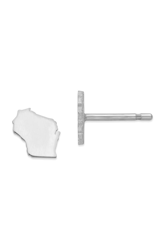 14K White Gold Earring Button Wisconsin Women'S Wi Small State