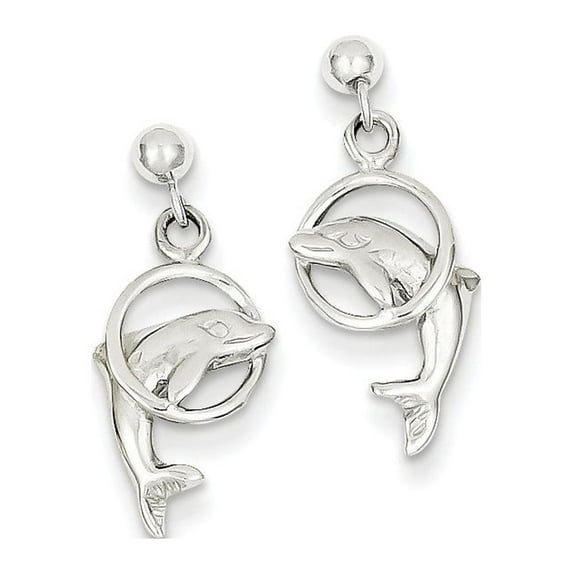 14K White Gold Earring Button Women'S 22 mm 9 Dolphin Dangle Earrings