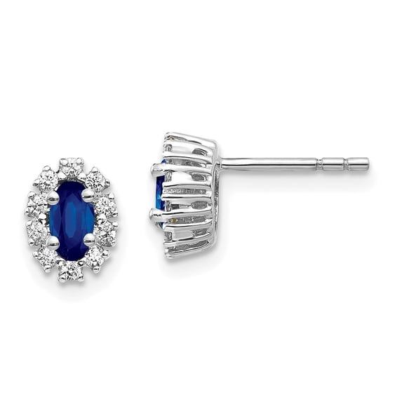 14K White Gold Earring Button Women'S Sapphire Lab Created Oval Blue
