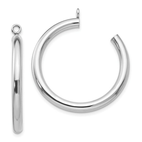 14K White Gold Earring C-Hoop Women'S 30 mm 3 Polished Tube Hoop Jackets