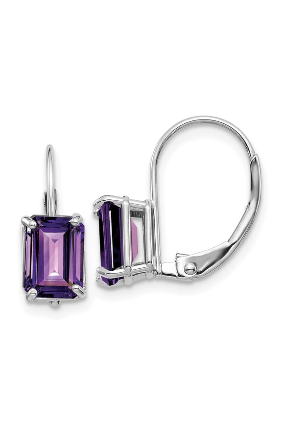 14K White Gold Earring Drop & Dangle Women'S Amethyst Octagon Emerald Purple 15 mm 5