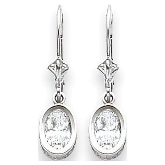 14K White Gold Earring Drop & Dangle Women'S Cubic Zirconia CZ Oval 26 mm 6