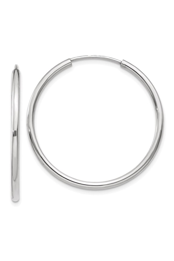 14K White Gold Earring Endless Women'S 28 mm Polished Tube Hoop Earrings