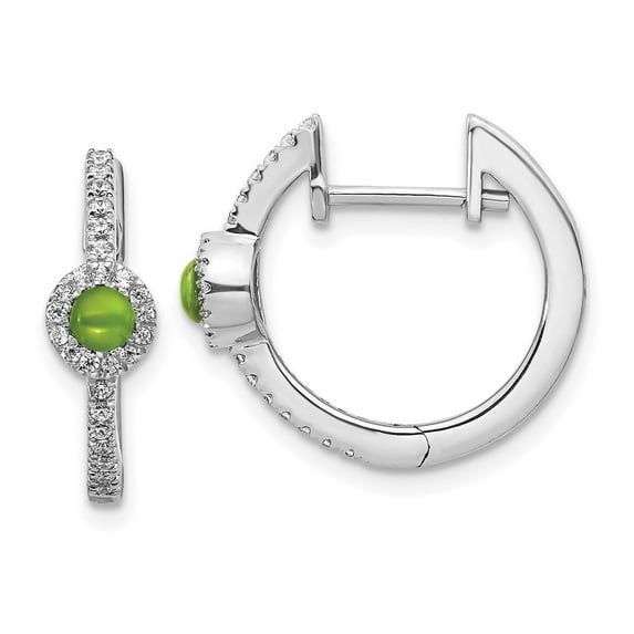14K White Gold Earring Hinged Huggie Women'S Peridot Round Green Diamond 16 mm 17