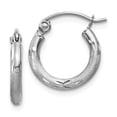 thumbnail image 1 of 14K White Gold Earring Hoop Women'S 13 mm Satin & Diamond-Cut 2Mm Round Earrings, 1 of 3