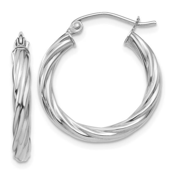 14K White Gold Earring Hoop Women'S 15 mm 3.25 Polished 3.25Mm Twisted Earrings