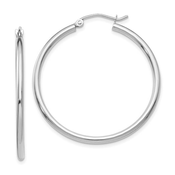 14K White Gold Earring Hoop Women'S 35 mm Polished 2Mm Tube Earrings